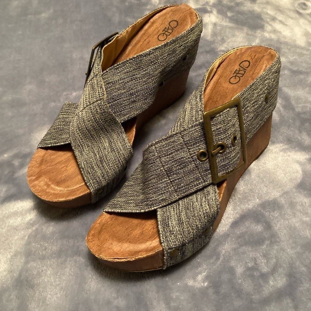 CATO Size 7 Blue Crossband Cork Wedge Sandals